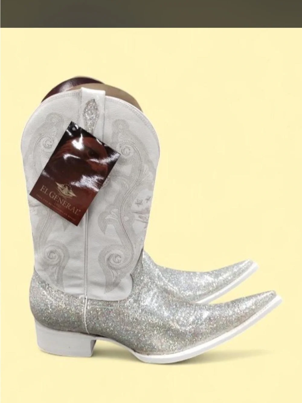 El General White Glitter Western Heeled Boots for Women